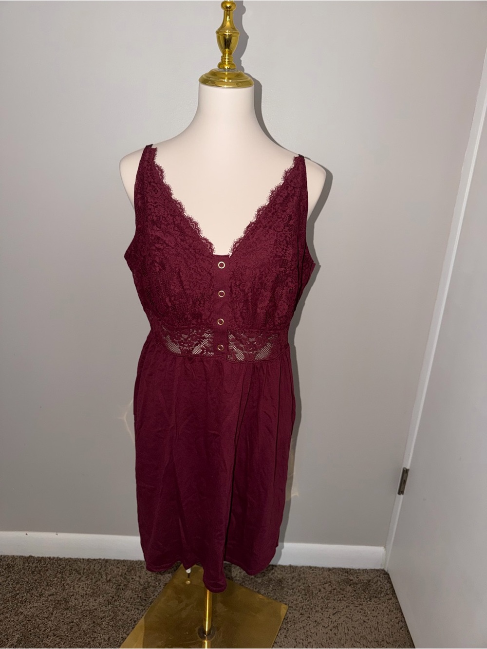 Cacique NWT Burgundy Lace Chemise Panty Set Plus Size 18/20